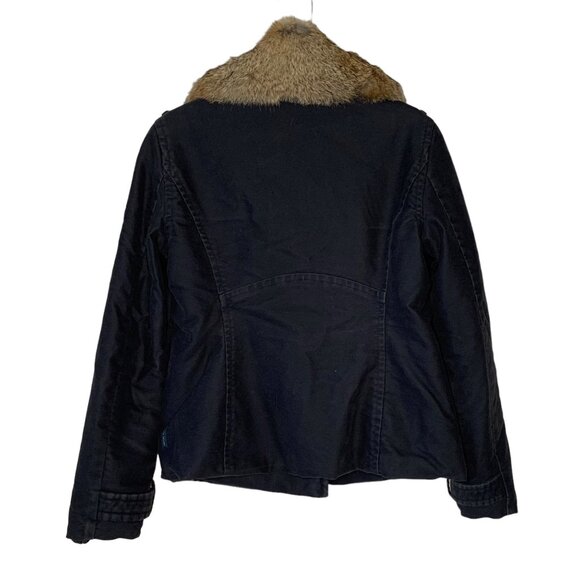 ARMANI JEANS Navy Blue Double-Breasted Fur-Lined Collar Women's Jacket Size 4 - Picture 7 of 9